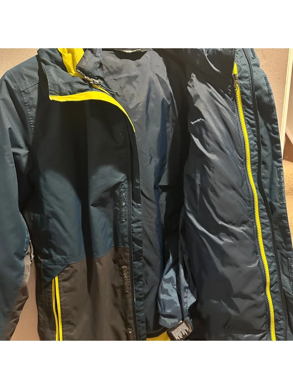 The North Face Men’s L Blue Gray Yellow Goose Down Jacket 75% Down Hooded